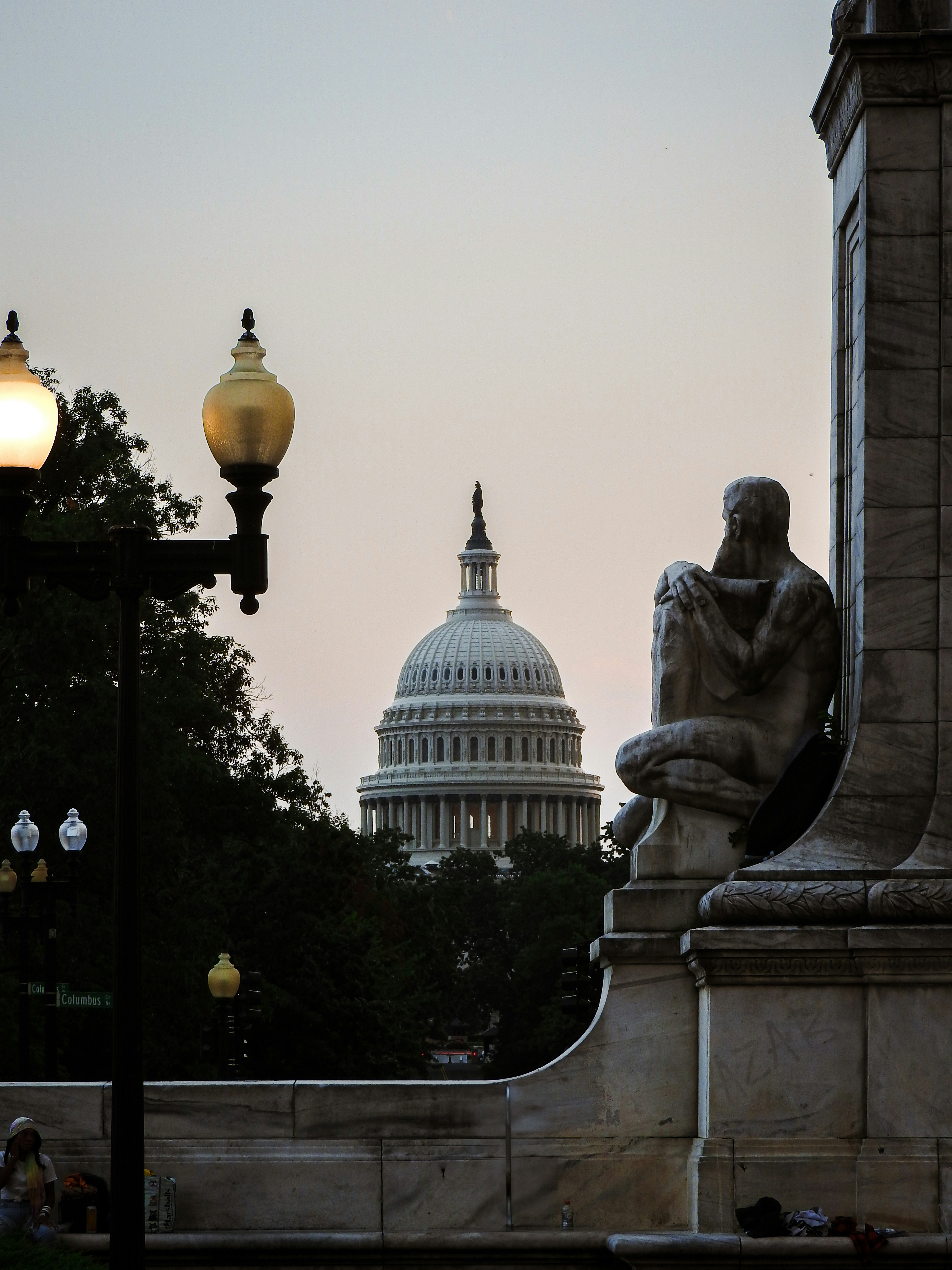 View of the U.S. Capitol building at dusk in Washington, DC